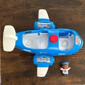 Fisher-Price Blue and White Airplane with Pilot Figure